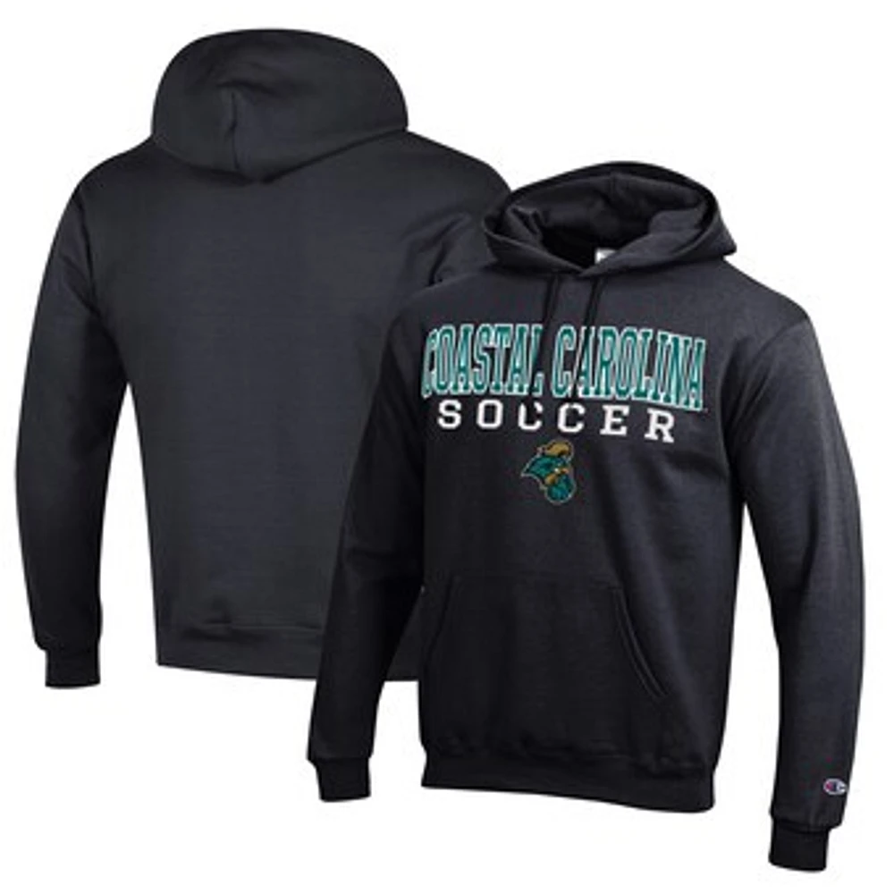 Men's Champion Black Coastal Carolina Chanticleers Soccer Stack Logo Powerblend Pullover Hoodie