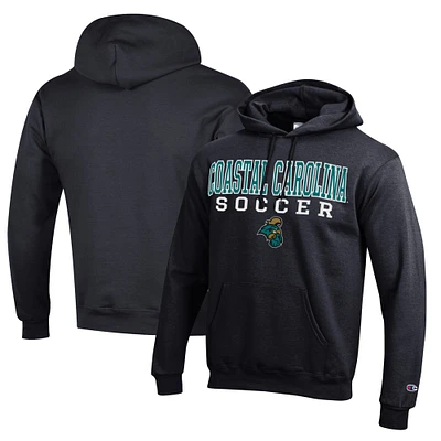 Men's Champion Black Coastal Carolina Chanticleers Soccer Stack Logo Powerblend Pullover Hoodie