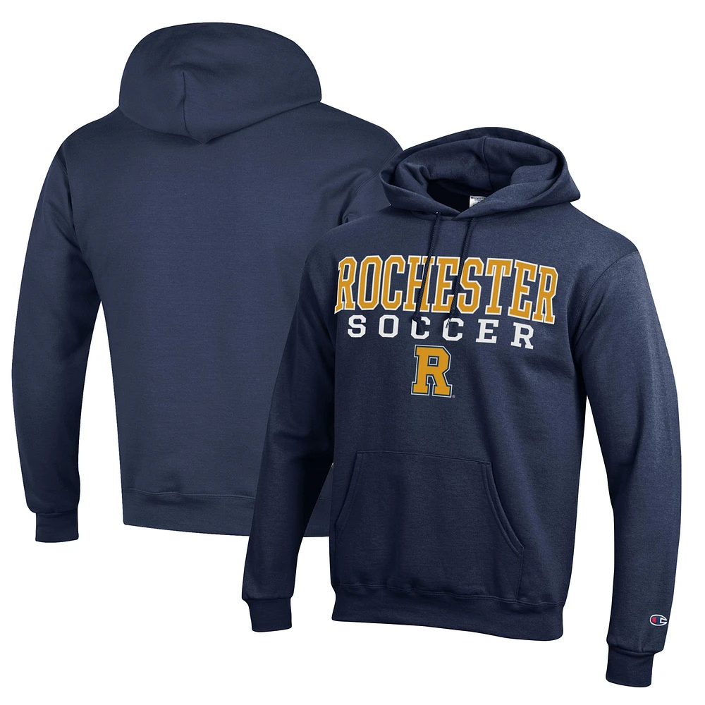Men's Champion Navy Rochester Yellow Jackets Soccer Stack Logo Powerblend Pullover Hoodie