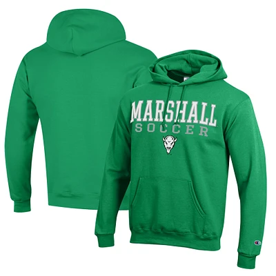 Men's Champion Kelly Green Marshall Thundering Herd Soccer Stack Logo Powerblend Pullover Hoodie