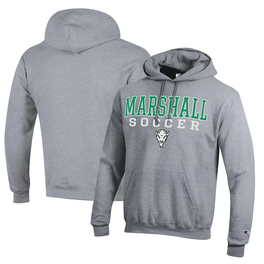 Men's Champion Heather Gray Marshall Thundering Herd Soccer Stack Logo Powerblend Pullover Hoodie