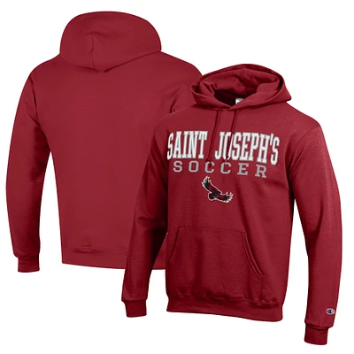 Men's Champion Crimson Saint Joseph's Hawks Soccer Stack Logo Powerblend Pullover Hoodie