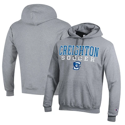Men's Champion Heather Gray Creighton Bluejays Soccer Stack Logo Powerblend Pullover Hoodie