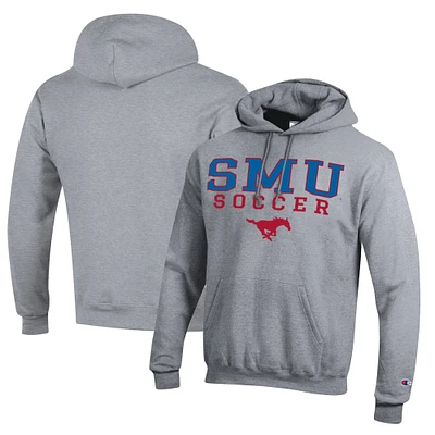 Men's Champion Heather Gray SMU Mustangs Soccer Stack Logo Powerblend Pullover Hoodie