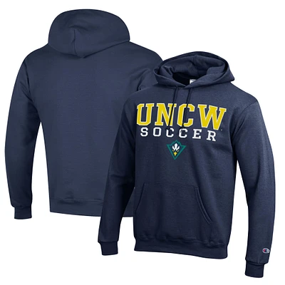 Men's Champion Navy UNC Wilmington Seahawks Soccer Stack Logo Powerblend Pullover Hoodie