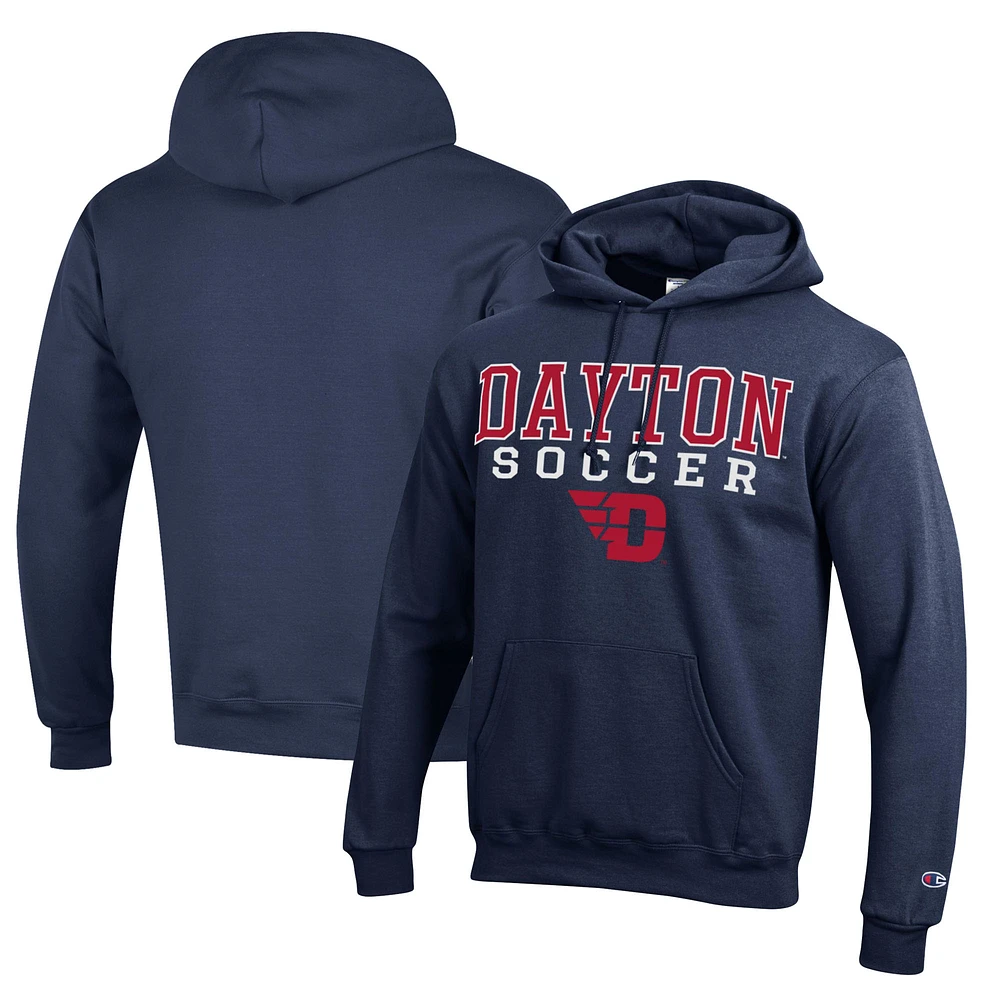 Men's Champion Navy Dayton Flyers Soccer Stack Logo Powerblend Pullover Hoodie