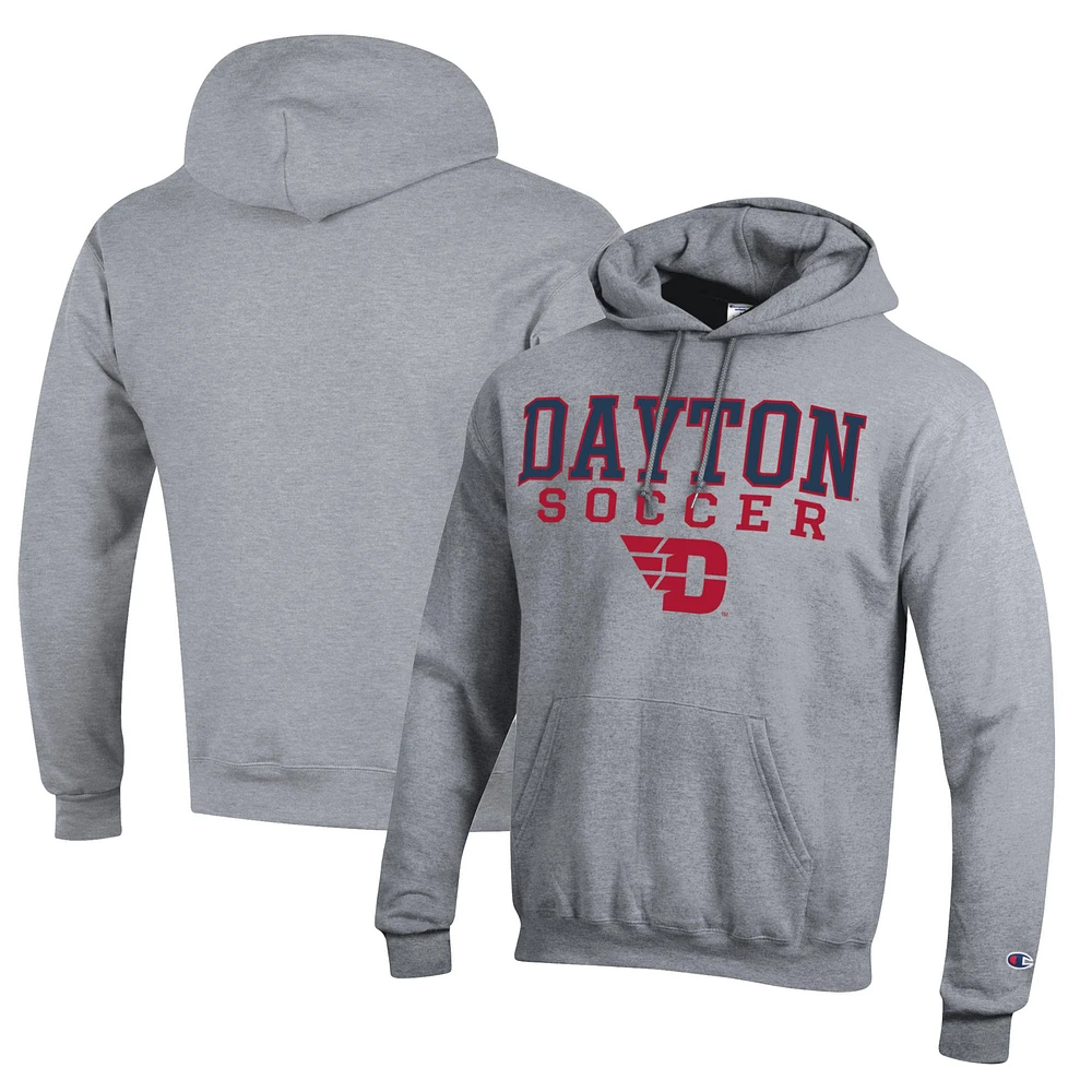 Men's Champion Heather Gray Dayton Flyers Soccer Stack Logo Powerblend Pullover Hoodie