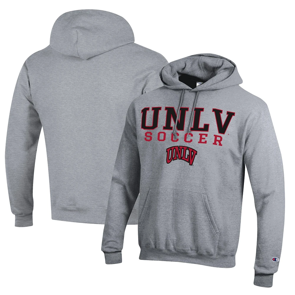 Men's Champion Heather Gray UNLV Rebels Soccer Stack Logo Powerblend Pullover Hoodie