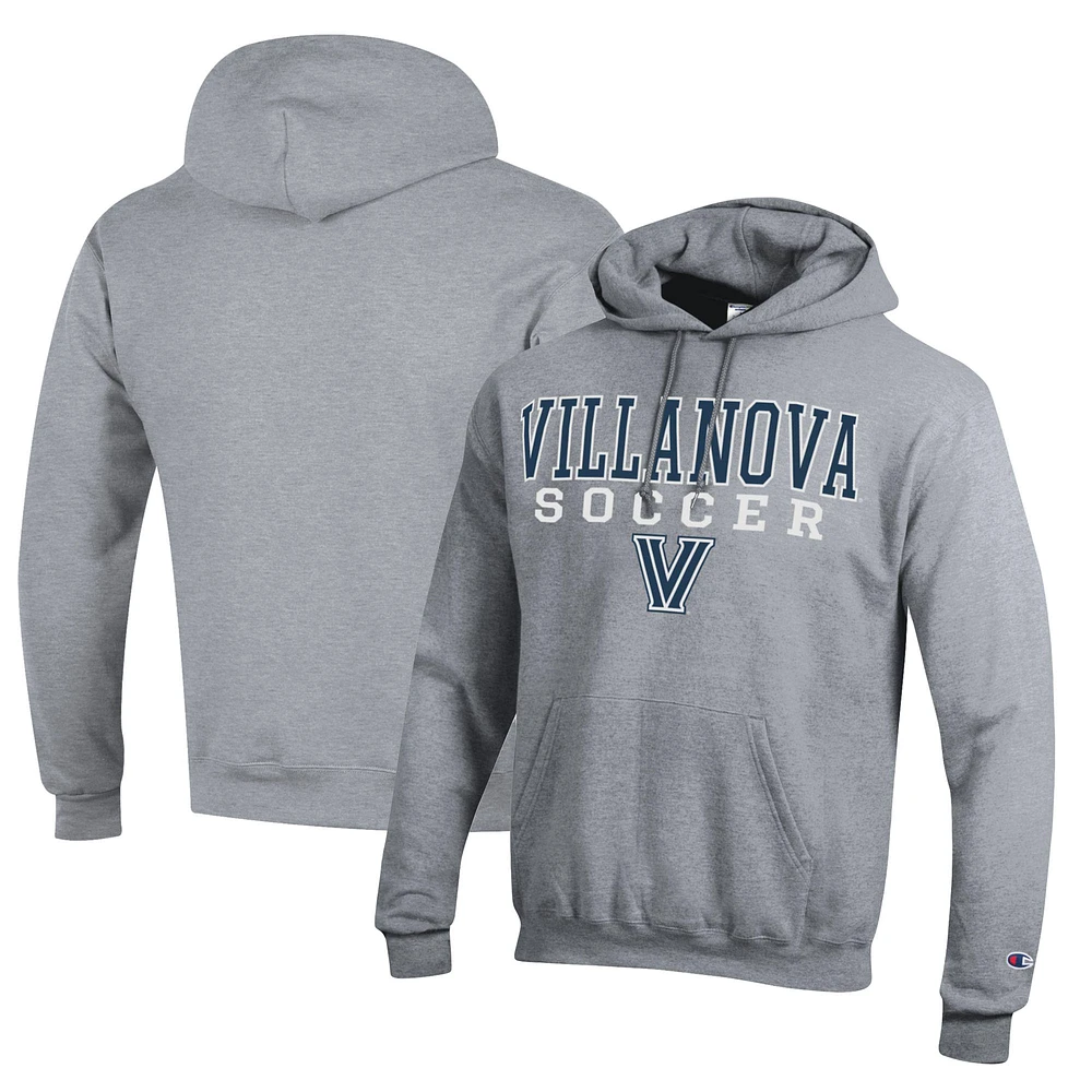 Men's Champion Heather Gray Villanova Wildcats Soccer Stack Logo Powerblend Pullover Hoodie