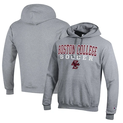 Men's Champion Heather Gray Boston College Eagles Soccer Stack Logo Powerblend Pullover Hoodie