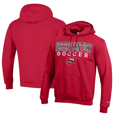 Men's Champion Red Western Kentucky Hilltoppers Soccer Stack Logo Powerblend Pullover Hoodie