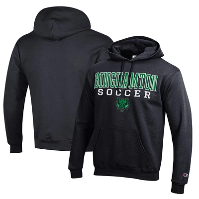Men's Champion Black Binghamton Bearcats Soccer Stack Logo Powerblend Pullover Hoodie