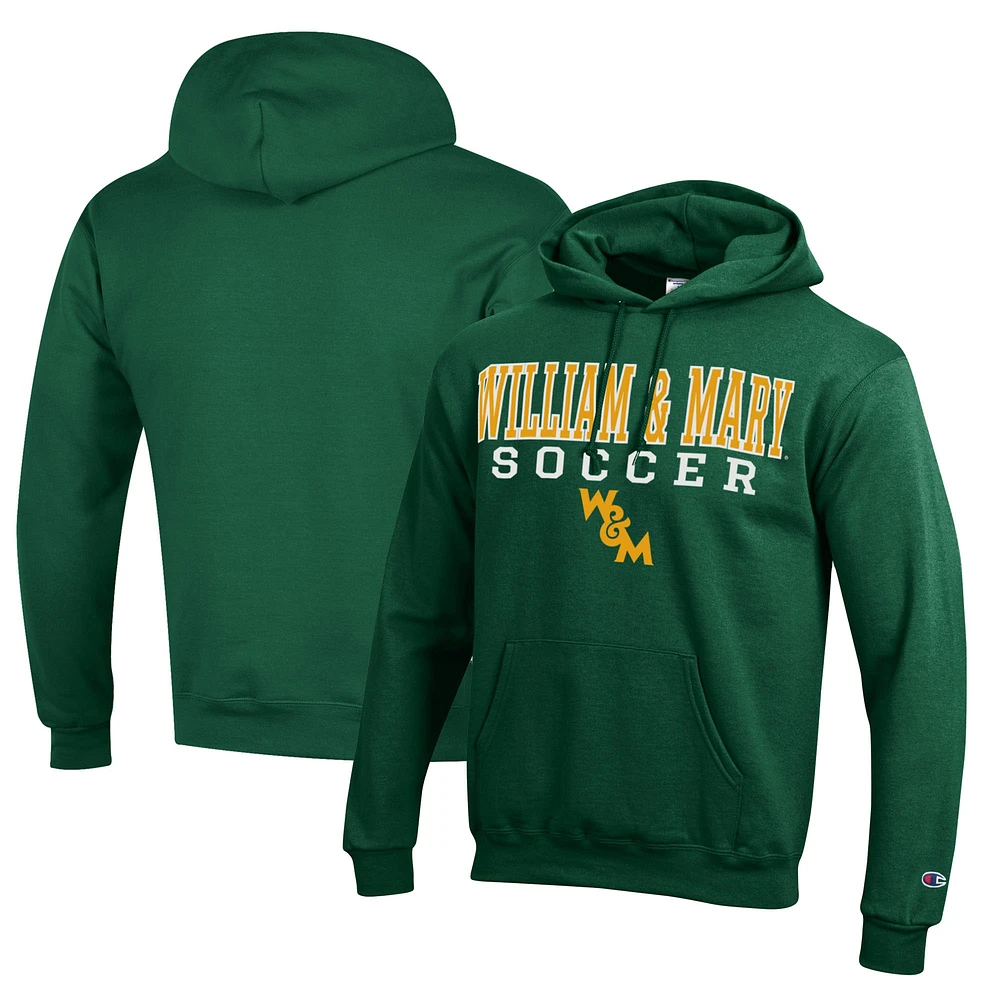 Men's Champion Green William & Mary Tribe Soccer Stack Logo Powerblend Pullover Hoodie