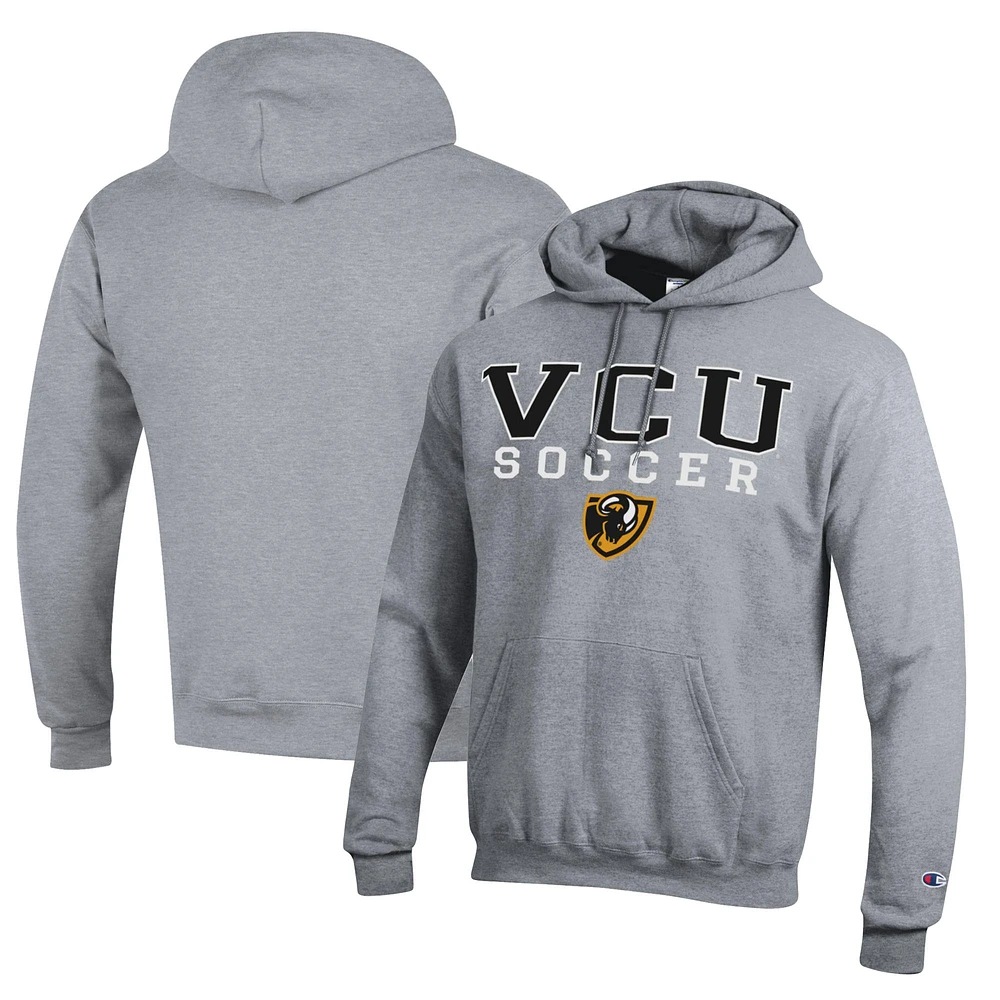 Men's Champion Heather Gray VCU Rams Soccer Stack Logo Powerblend Pullover Hoodie