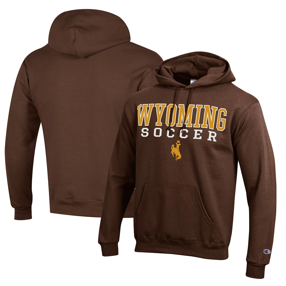 Men's Champion Brown Wyoming Cowboys Soccer Stack Logo Powerblend Pullover Hoodie