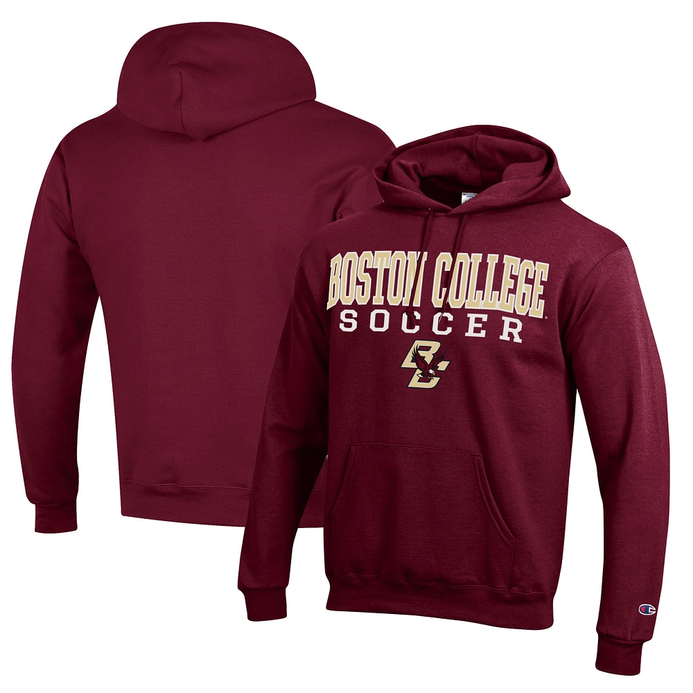 Men's Champion Maroon Boston College Eagles Soccer Stack Logo Powerblend Pullover Hoodie