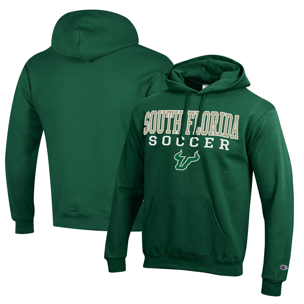 Men's Champion Green South Florida Bulls Soccer Stack Logo Powerblend Pullover Hoodie