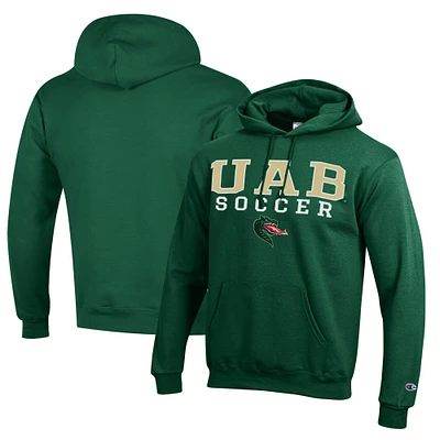 Men's Champion Green UAB Blazers Soccer Stack Logo Powerblend Pullover Hoodie