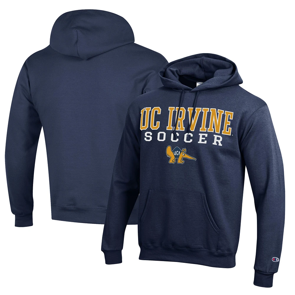 Men's Champion Navy UC Irvine Anteaters Soccer Stack Logo Powerblend Pullover Hoodie