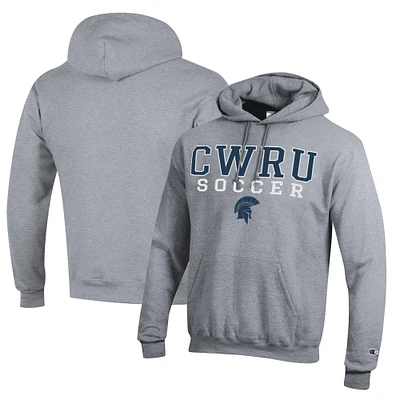 Men's Champion Heather Gray Case Western Reserve Spartans Soccer Stack Logo Powerblend Pullover Hoodie