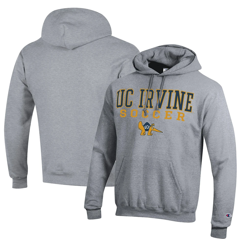 Men's Champion Heather Gray UC Irvine Anteaters Soccer Stack Logo Powerblend Pullover Hoodie