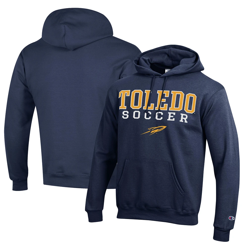 Men's Champion Navy Toledo Rockets Soccer Stack Logo Powerblend Pullover Hoodie