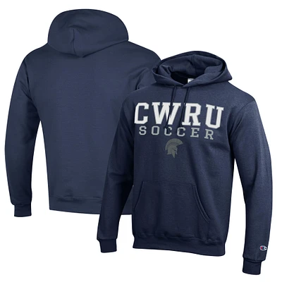 Men's Champion Navy Case Western Reserve Spartans Soccer Stack Logo Powerblend Pullover Hoodie