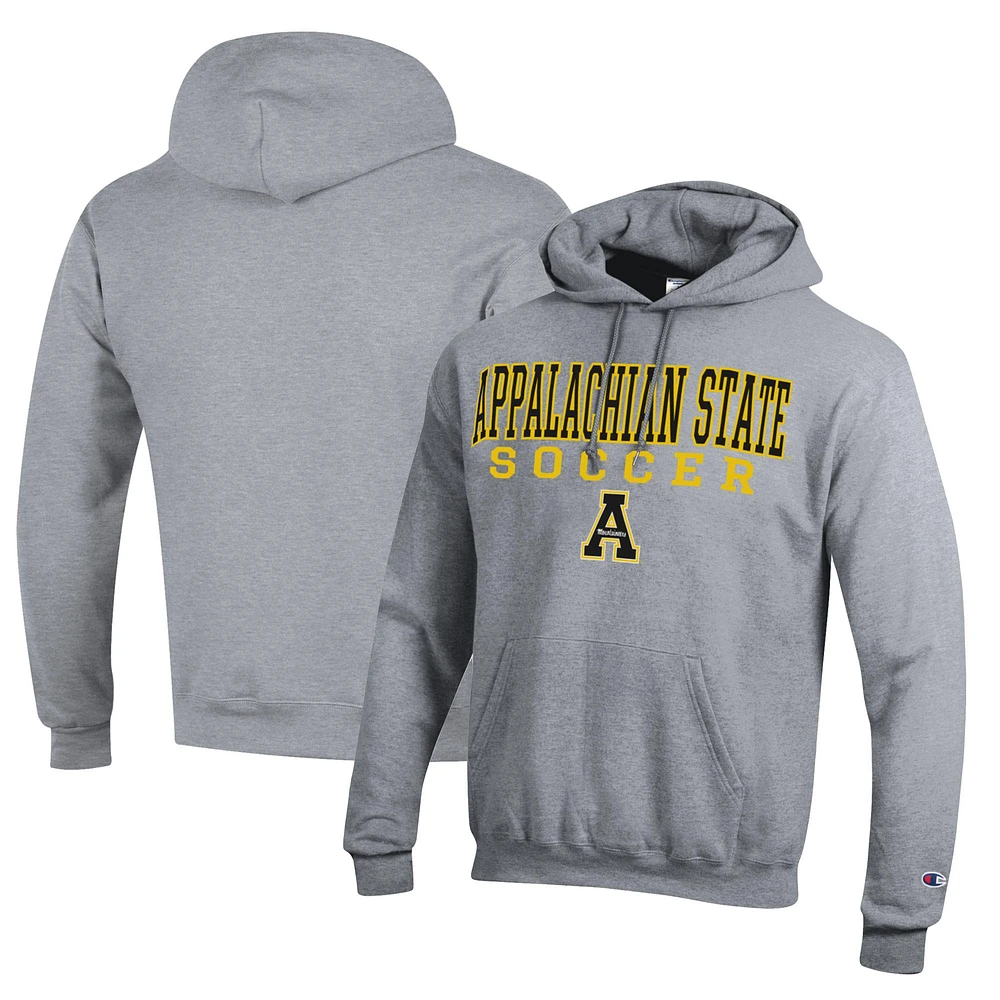 Men's Champion Heather Gray Appalachian State Mountaineers Soccer Stack Logo Powerblend Pullover Hoodie