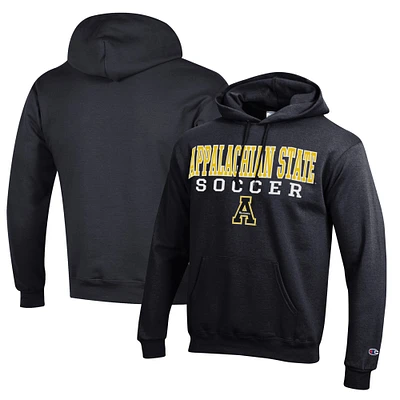 Men's Champion Black Appalachian State Mountaineers Soccer Stack Logo Powerblend Pullover Hoodie