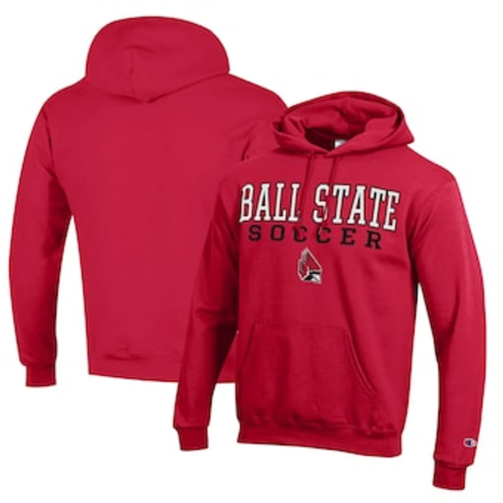 Men's Champion Cardinal Ball State Cardinals Soccer Stack Logo Powerblend Pullover Hoodie