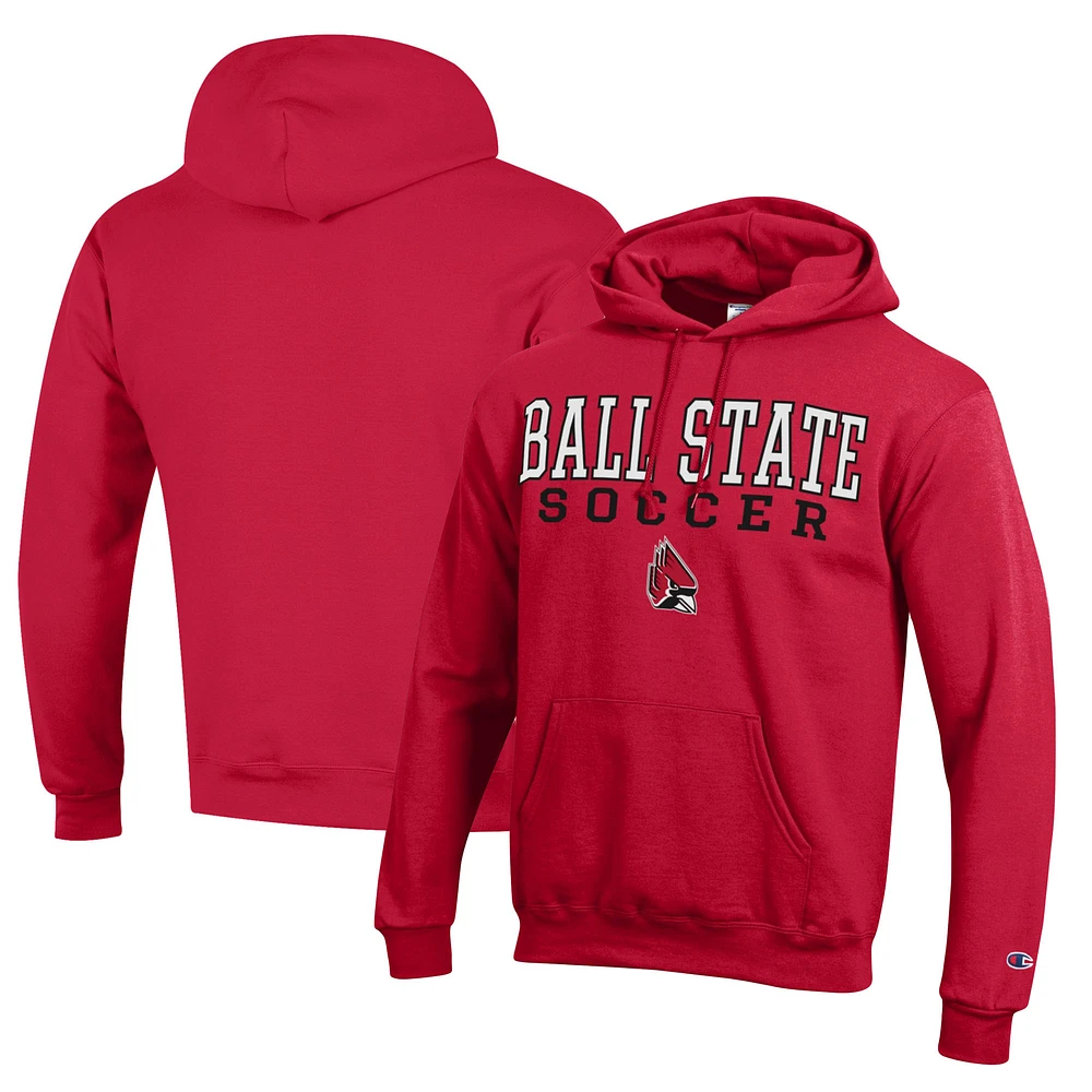 Men's Champion Cardinal Ball State Cardinals Soccer Stack Logo Powerblend Pullover Hoodie