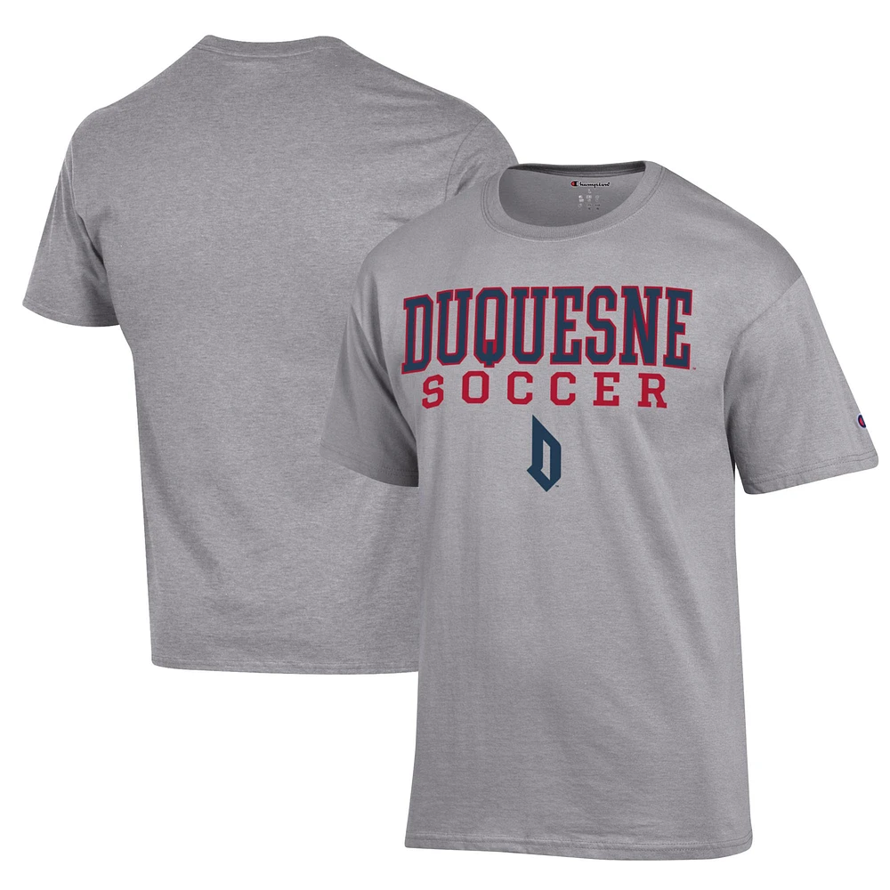 Men's Champion Gray Duquesne Dukes Soccer Stack Logo Powerblend T-Shirt