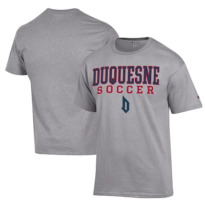 Men's Champion Gray Duquesne Dukes Soccer Stack Logo Powerblend T-Shirt