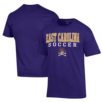 Men's Champion Purple ECU Pirates Soccer Stack Logo Powerblend T-Shirt
