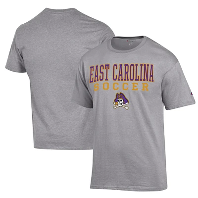 Men's Champion Gray ECU Pirates Soccer Stack Logo Powerblend T-Shirt