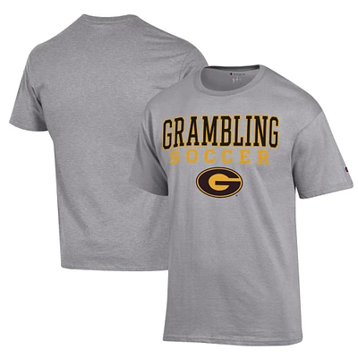 Men's Champion Gray Grambling Tigers Soccer Stack Logo Powerblend T-Shirt