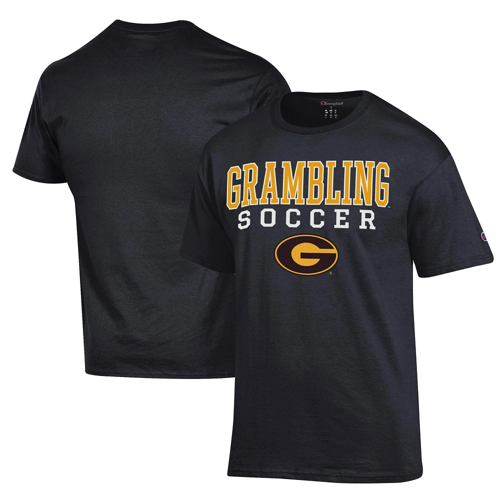Men's Champion Black Grambling Tigers Soccer Stack Logo Powerblend T-Shirt