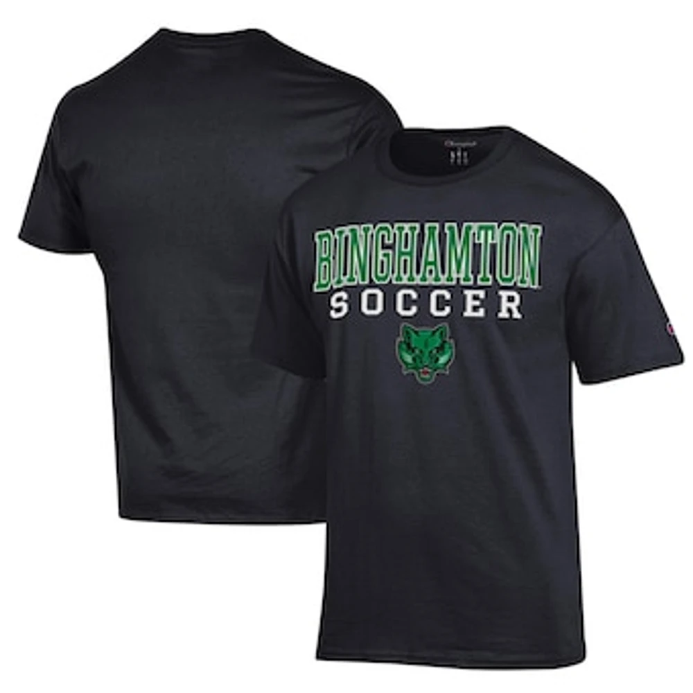Men's Champion Black Binghamton Bearcats Soccer Stack Logo Powerblend T-Shirt