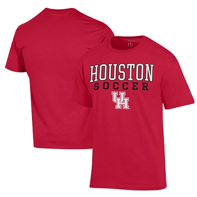 Men's Champion Red Houston Cougars Soccer Stack Logo Powerblend T-Shirt