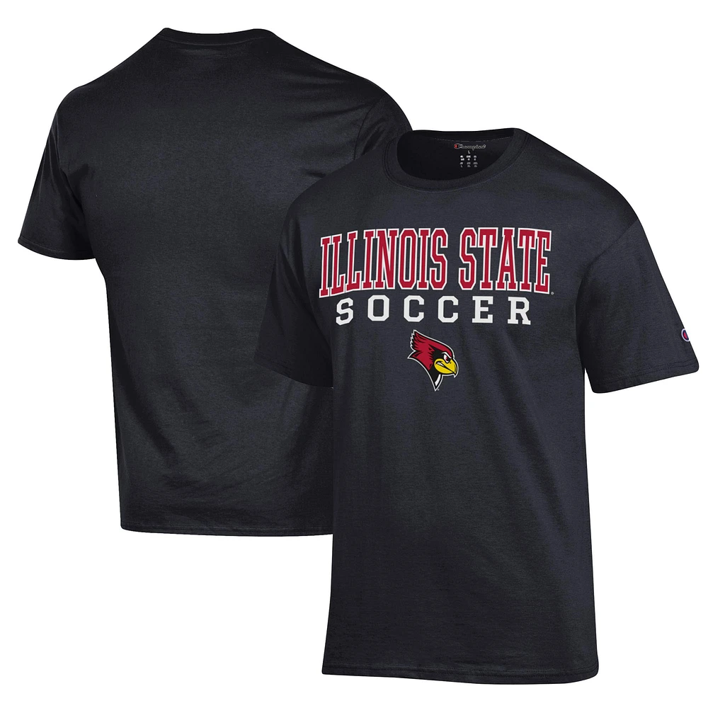 Men's Champion Black Illinois State Redbirds Soccer Stack Logo Powerblend T-Shirt