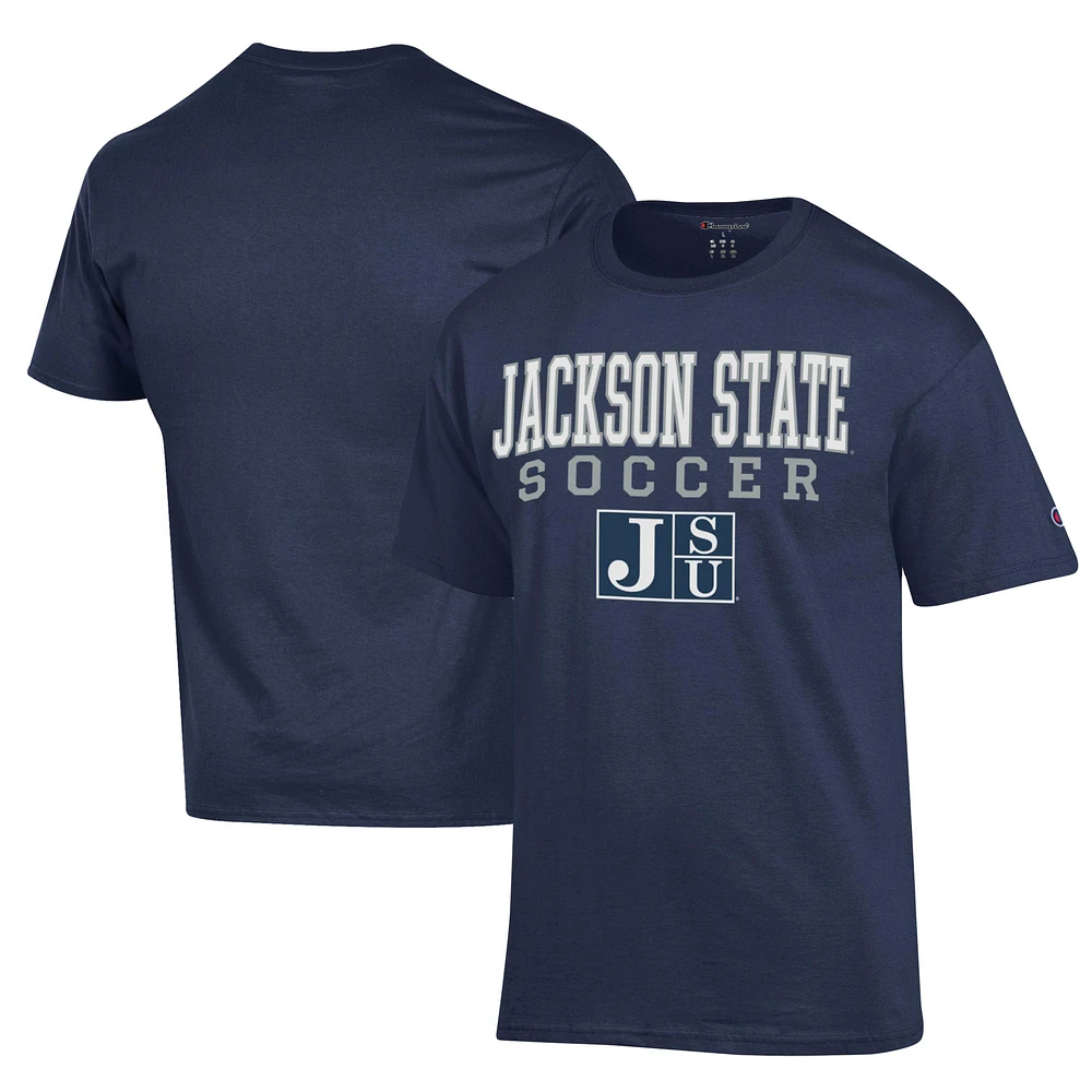 Men's Champion Navy Jackson State Tigers Soccer Stack Logo Powerblend T-Shirt