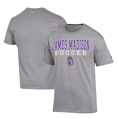Men's Champion Gray James Madison Dukes Soccer Stack Logo Powerblend T-Shirt