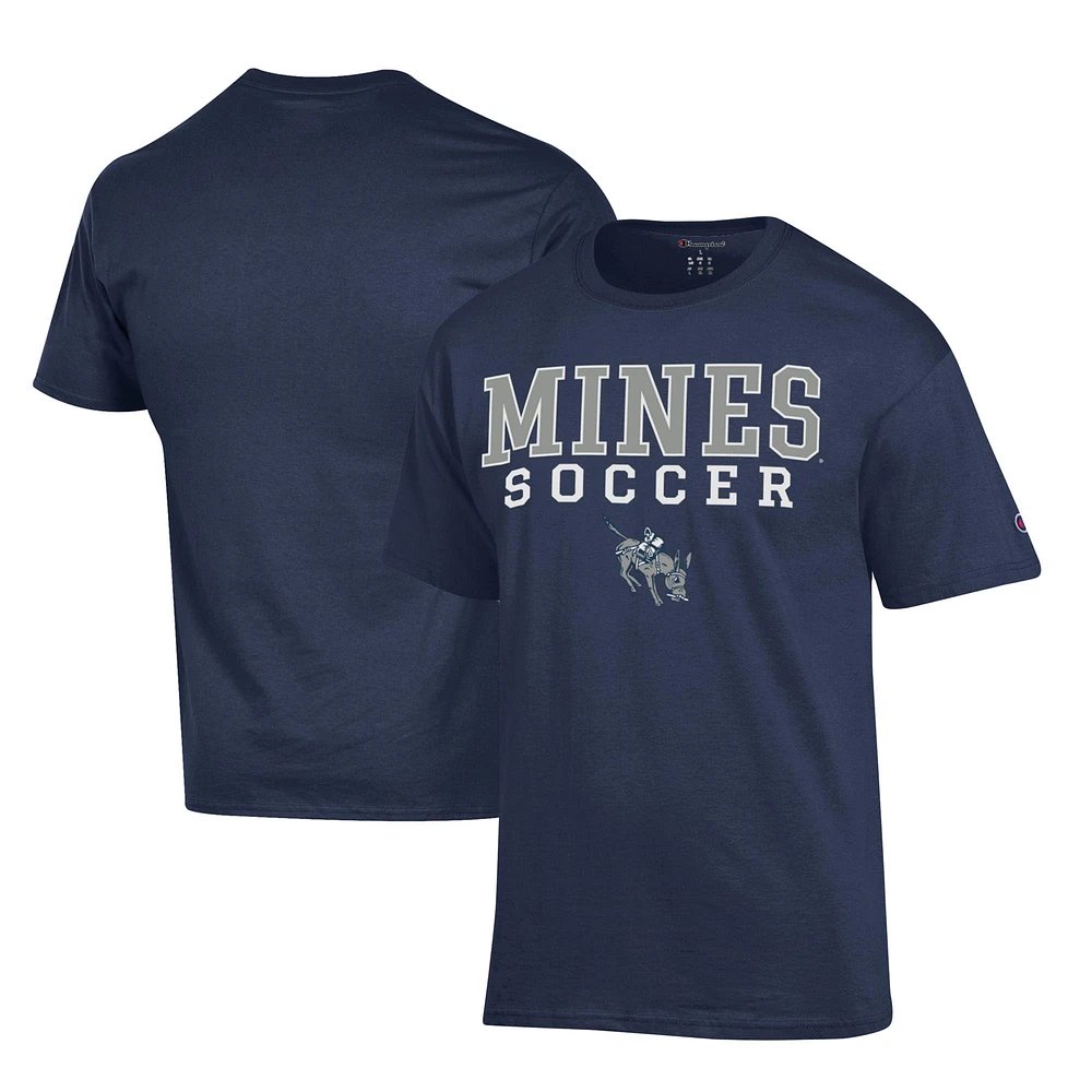 Men's Champion Navy Colorado School of Mines Orediggers Soccer Stack Logo Powerblend T-Shirt