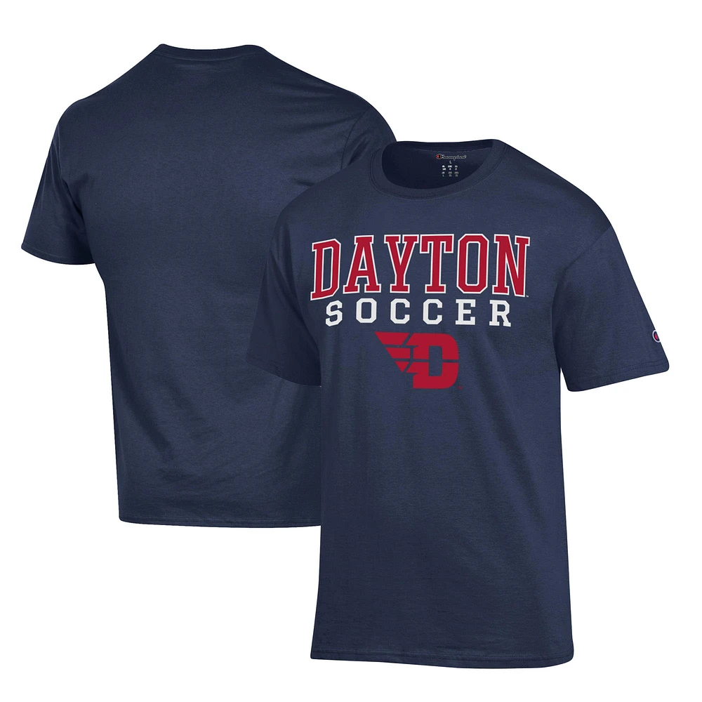 Men's Champion Navy Dayton Flyers Soccer Stack Logo Powerblend T-Shirt