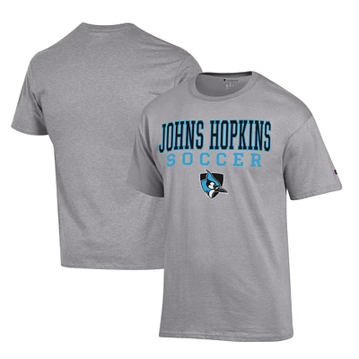 Men's Champion Gray Johns Hopkins Blue Jays Soccer Stack Logo Powerblend T-Shirt
