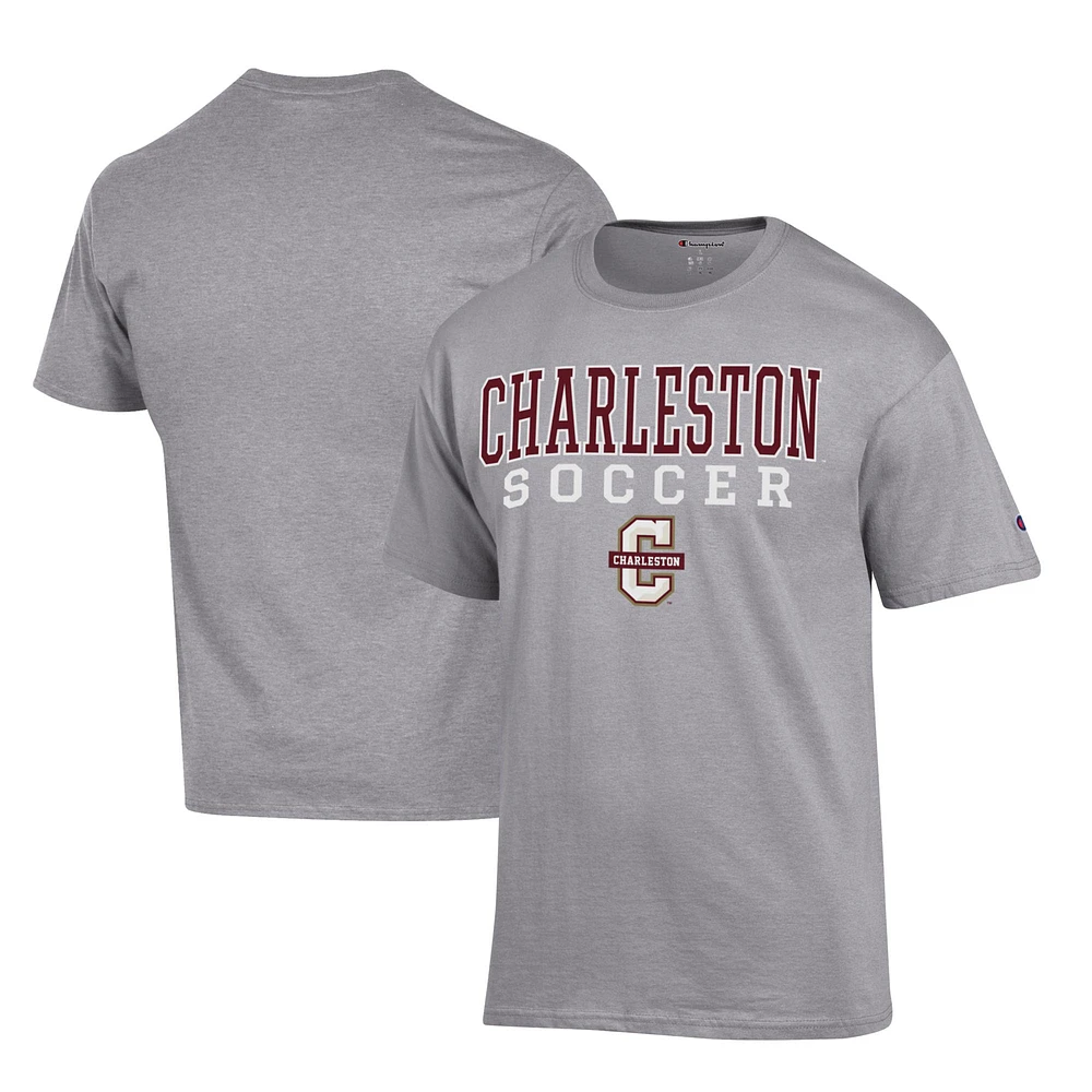 Men's Champion Gray Charleston Cougars Soccer Stack Logo Powerblend T-Shirt
