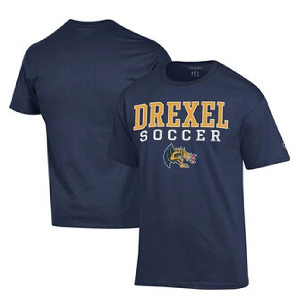 Men's Champion Navy Drexel Dragons Soccer Stack Logo Powerblend T-Shirt