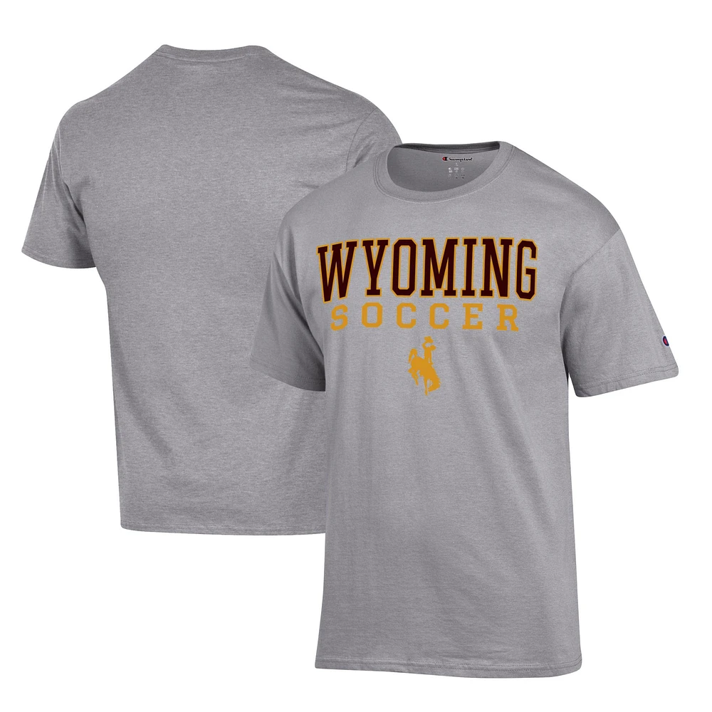 Men's Champion Gray Wyoming Cowboys Soccer Stack Logo Powerblend T-Shirt