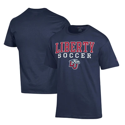 Men's Champion Navy Liberty Flames Soccer Stack Logo Powerblend T-Shirt