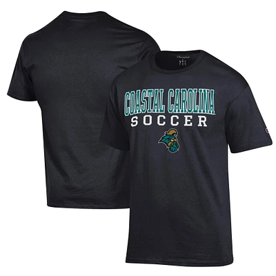Men's Champion Black Coastal Carolina Chanticleers Soccer Stack Logo Powerblend T-Shirt